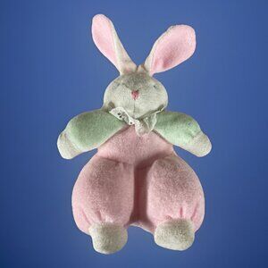 First Peek Terry Cloth Bunny Rabbit Plush Pastel Colorblock Rattle 8" Pink Green